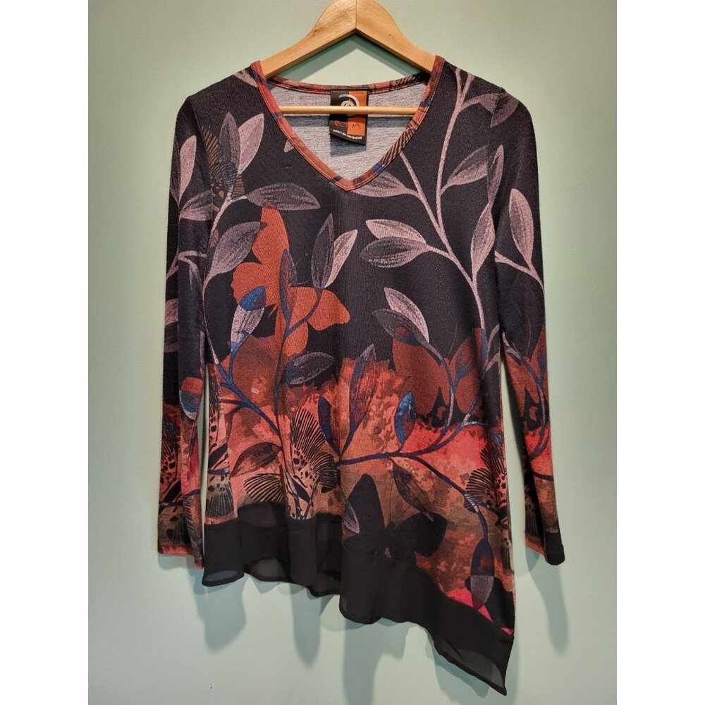 Asymmetrical Lightweight Knit Long Sleeve Dark Butterfly Top Artsy Sz M/L